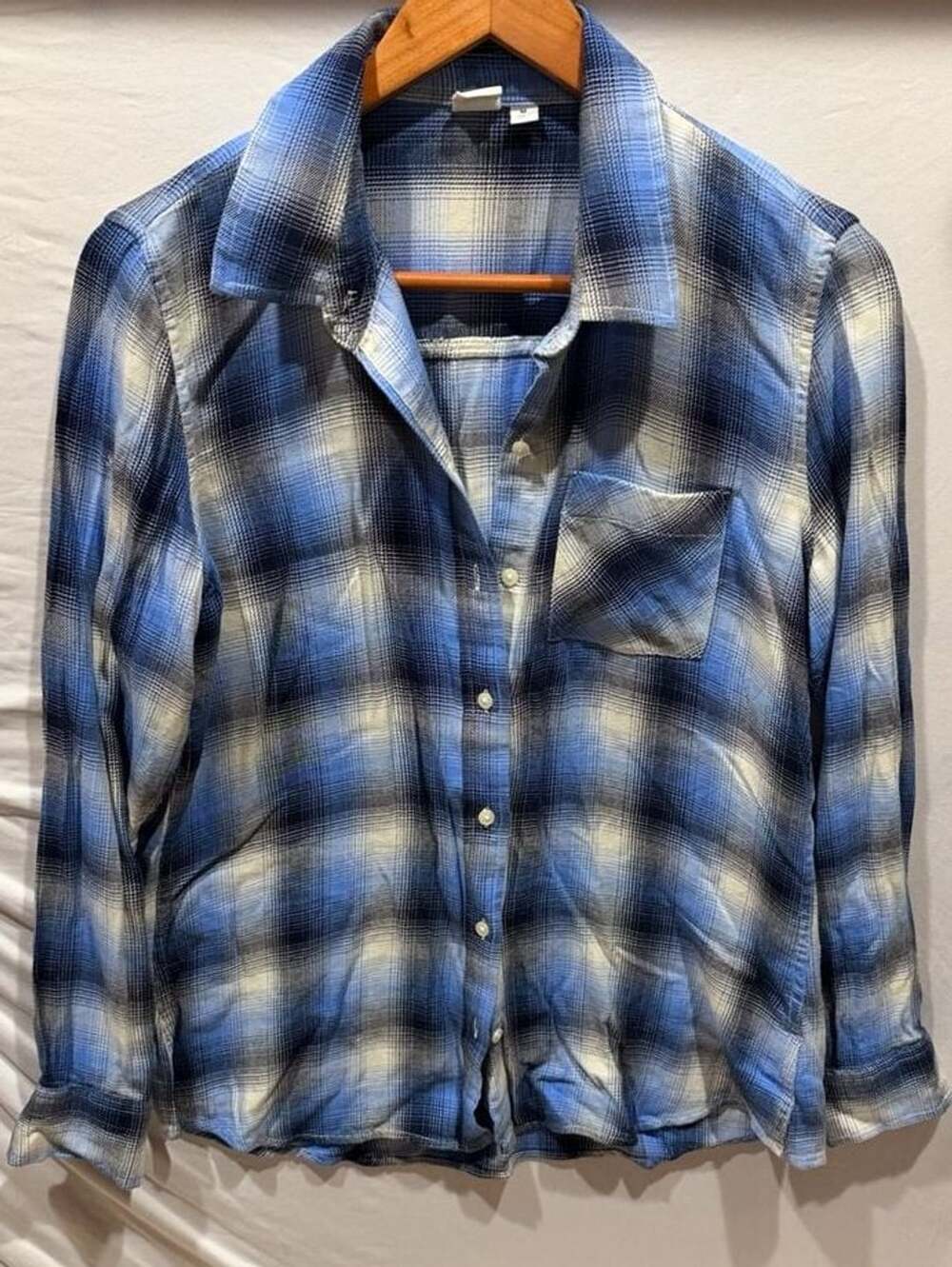 Gap Drapey 1-Pocket Plaid Shirt Size M Blue